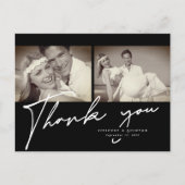 Minimalistisch zwart Lijst 2 Fotohuwelijk Hartelij Briefkaart (Voorkant)