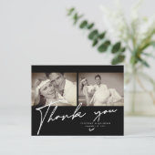 Minimalistisch zwart Lijst 2 Fotohuwelijk Hartelij Briefkaart (Staand voorkant)