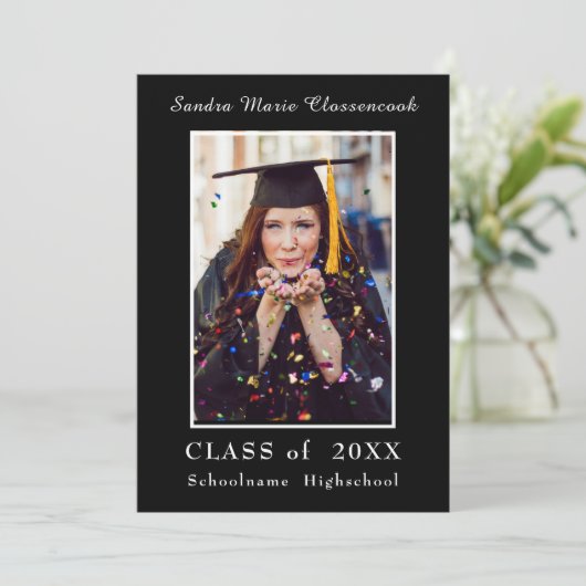 Minimalistisch zwart Lijst witscript Afstuderen en Aankondiging (Staand voorkant)