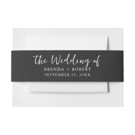 Minimalistisch zwart linnen textuur, wit script uitnodigingen wikkel