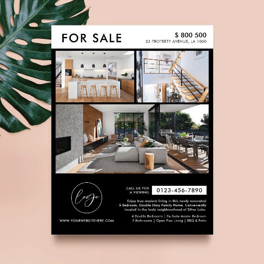 Minimalistisch zwart Logo foto's onroerend goed te Flyer