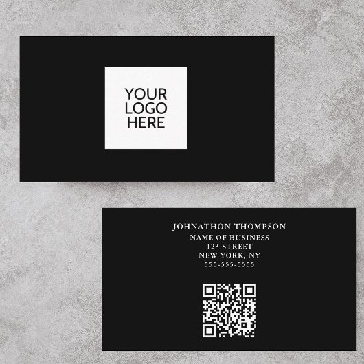 Minimalistisch Zwart Logo QR Code Visitekaartje