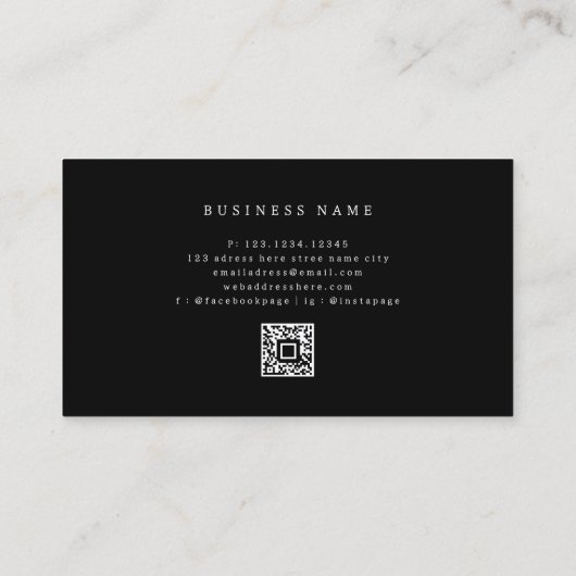 Minimalistisch zwart mannelijk met QR-code Visitekaartje (Achterkant)