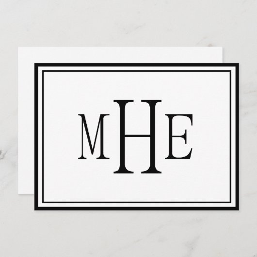 Minimalistisch zwart met monogram notitiekaartje (Voorkant / Achterkant)