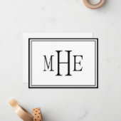 Minimalistisch zwart met monogram notitiekaartje (Voorkant / Achterkant in situ)