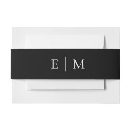 Minimalistisch zwart met witte monogram trouwband uitnodigingen wikkel