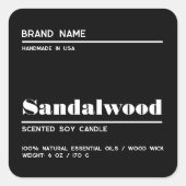 Minimalistisch zwart modern kaarsproductlabel vierkante sticker (Voorkant)