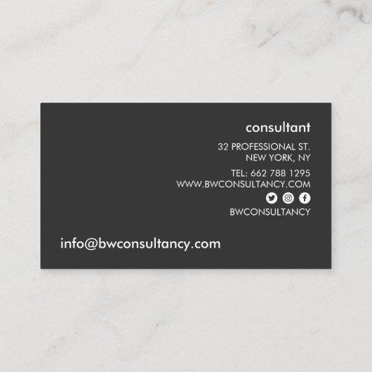 Minimalistisch zwart modern lichtgrijs cementbeton visitekaartje (Achterkant)