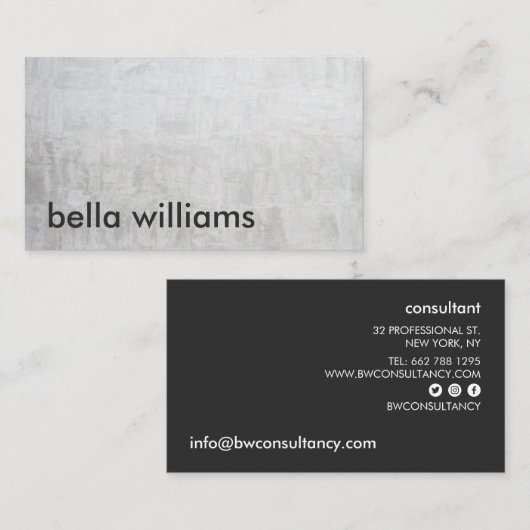 Minimalistisch zwart modern lichtgrijs cementbeton visitekaartje (Voorkant / Achterkant)