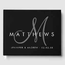Minimalistisch Zwart Modern met Grijs Monogram Bru Gastenboek