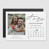 Minimalistisch zwart modern script foto bewaar de  magnetische uitnodiging (Voorkant / Achterkant)