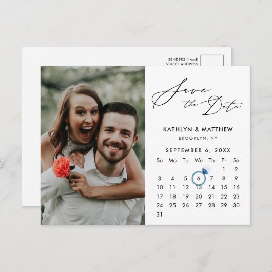 Minimalistisch Zwart Modern Script Foto De datum o Aankondigingskaart (Voorkant / Achterkant)