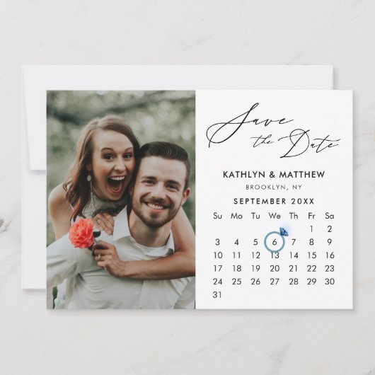 Minimalistisch Zwart Modern Script Fotokalender Save The Date (Voorkant)