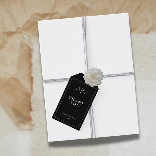 Minimalistisch zwart monogram Bedankt Cadeaulabel