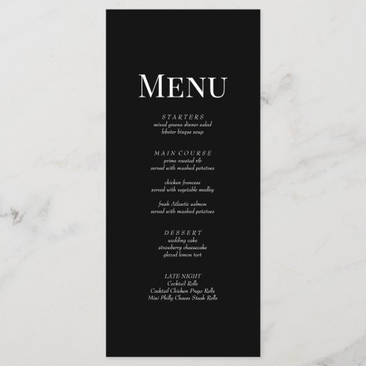 Minimalistisch zwart monogram bruiloft menu Kaart (Voorkant)