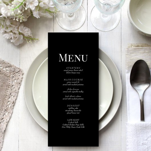 Minimalistisch zwart monogram bruiloft menu Kaart