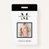 Minimalistisch Zwart Monogram Foto Schoonheidssalo Badge (Voorkant)