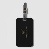 Minimalistisch zwart monogram goud elegant script bagagelabel (Voorkant (verticaal))