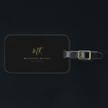 Minimalistisch zwart monogram goud elegant script bagagelabel<br><div class="desc">Chic en stijlvol,  dit moderne monogram bagagelabel in zwart-geel is een verfijnd minimalistisch ontwerp dat je monogram combineert met een handgeschreven script,  samen met elegante serif typografie.</div>