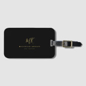 Minimalistisch zwart monogram goud elegant script bagagelabel (Voorkant (horizontaal))
