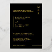 Minimalistisch zwart monogram - gouden foto's folie uitnodiging (Voorkant)