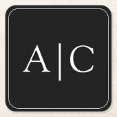 Minimalistisch zwart monogram huwelijk kartonnen onderzetters (Voorkant)