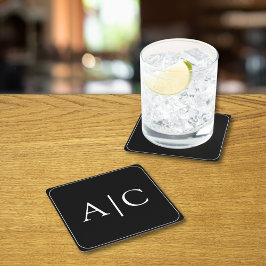 Minimalistisch zwart monogram huwelijk kartonnen onderzetters