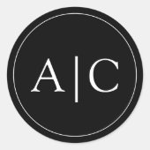 Minimalistisch zwart monogram huwelijk ronde sticker (Voorkant)