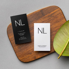 Minimalistisch zwart monogram - verticaal visitekaartje