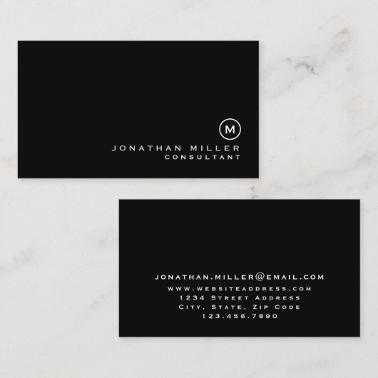 Minimalistisch zwart monogram visitekaartje (Voorkant / Achterkant)