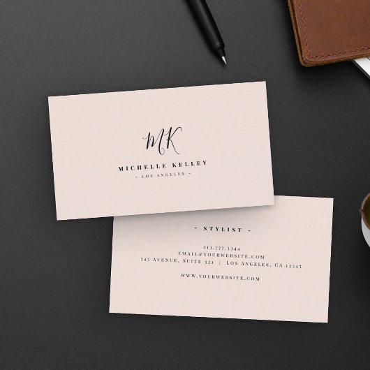 Minimalistisch zwart monogram zwart, elegant scrip visitekaartje