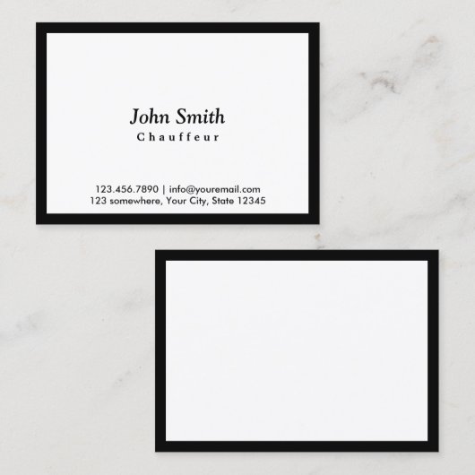 Minimalistisch zwart-omhuld Elegant Chauffeur Visitekaartje (Voorkant / Achterkant)