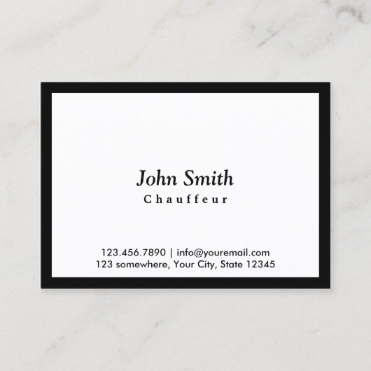 Minimalistisch zwart-omhuld Elegant Chauffeur Visitekaartje (Voorkant)