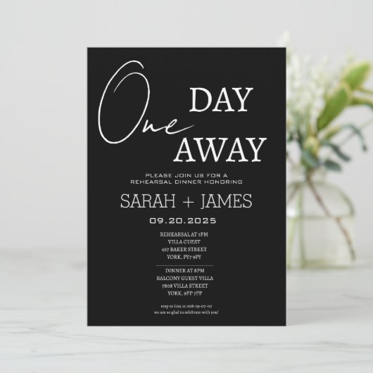 Minimalistisch zwart op een dag weg repetitie dine kaart (Staand voorkant)