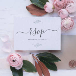 Minimalistisch zwart op pluche wit paisley RSVP Kaart