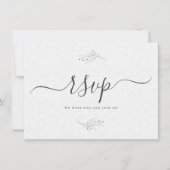 Minimalistisch zwart op pluche wit paisley RSVP Kaart (Voorkant)