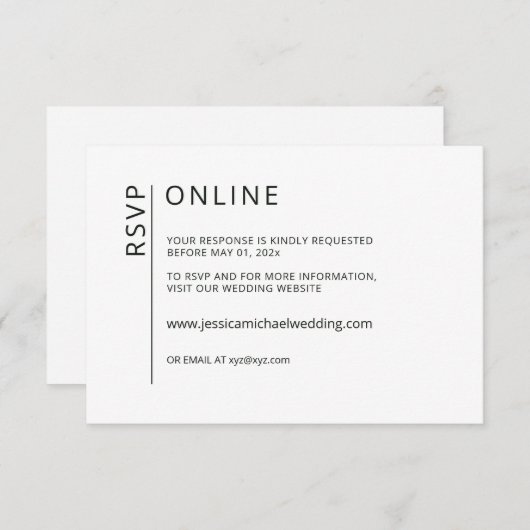 Minimalistisch zwart op wit online RSVP-kaart Informatiekaartje (Voorkant / Achterkant)