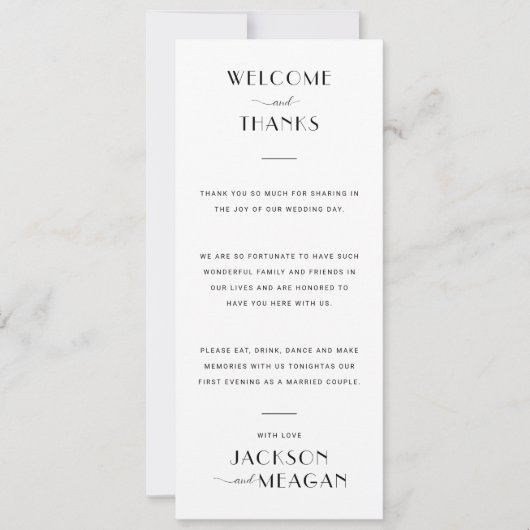 Minimalistisch zwart op wit welkom bruiloft plaats kaart (Voorkant)