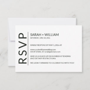 Minimalistisch Zwart op Witte Moderne RSVP-Kaart RSVP Kaartje