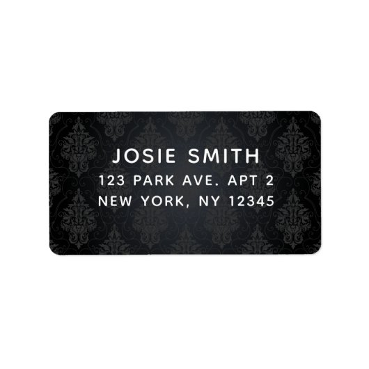 Minimalistisch zwart op zwart damast etiket (Voorkant)