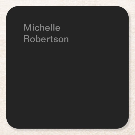 Minimalistisch zwart plat, eigen naam toevoegen kartonnen onderzetters (Voorkant)