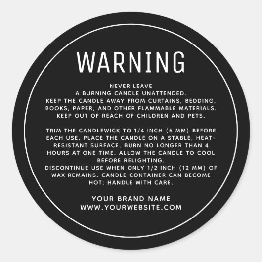 Minimalistisch zwart productwaarschuwingslabel ronde sticker (Voorkant)