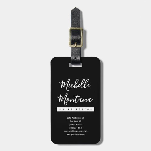 Minimalistisch Zwart Professioneel Modern Bagagelabel (Voorkant verticaal)