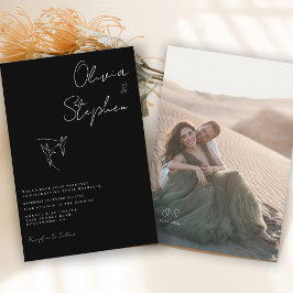 Minimalistisch zwart-Romantisch fotohuwelijk Kaart