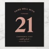 Minimalistisch zwart-Roos Gold 21ste eeuw Wijn Etiket (Enkel label)