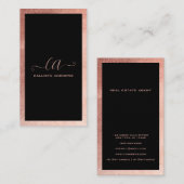 Minimalistisch zwart Roos Gold Foil Border Monogra Visitekaartje (Voorkant / Achterkant)