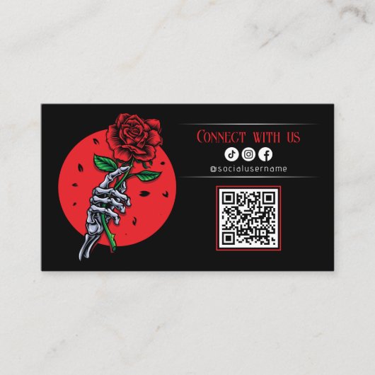 Minimalistisch Zwart Roos TattooArtist Connect wit Visitekaartje (Voorkant)