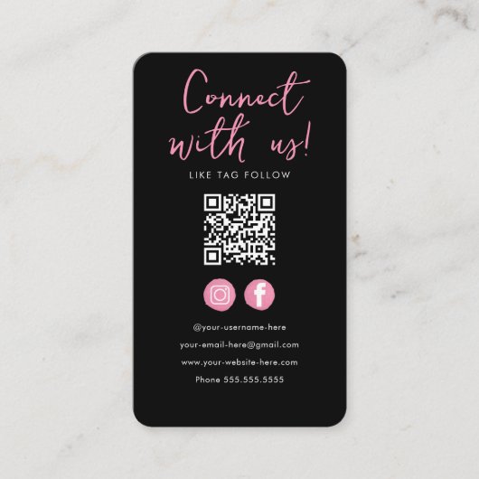 Minimalistisch zwart roze QR code verbind met ons Informatiekaartje (Voorkant)