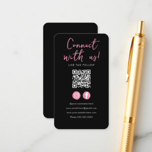 Minimalistisch zwart roze QR code verbind met ons Informatiekaartje