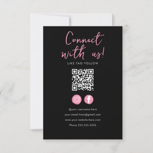 Minimalistisch zwart roze QR code verbind met ons Kaart (Voorkant)